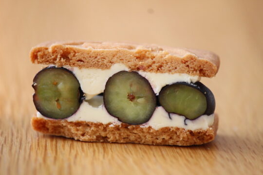 Inside Marusei Butter Sand blueberry with cream and berries
