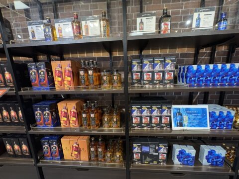 Nikka whisky bottles lined up at Yoichi Distillery Hokkaido